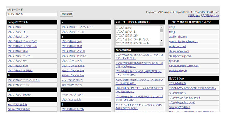 関連キーワード取得ツールからキーワードに関連情報を探す